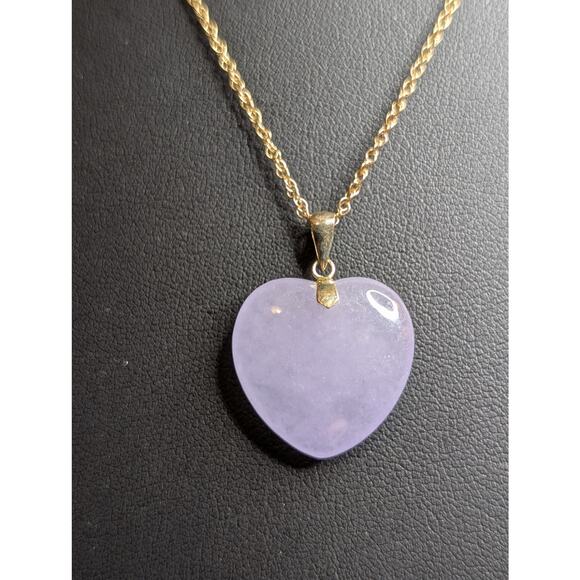 Lavender Jade Heart 14k Yellow Gold Pendant 18" Rope Chain Necklace - Picture 5 of 7